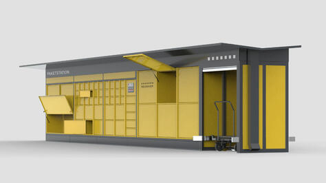 Neumaier parcel station for companies with special cpmpartment sizes, double-sided loading and central control station.