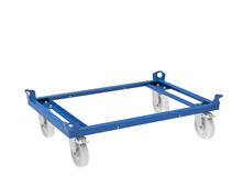 Trolley 800 x 1200 mm with 4 swivel castors with ball bearings (Ø 200 mm, 2x with brake) and ground clearance of 235 mm.