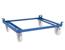 Trolley 1000 x 1200 mm with 4 swivel castors with ball bearings (Ø 200 mm, 2x with brake) and ground clearance of 235 mm.
